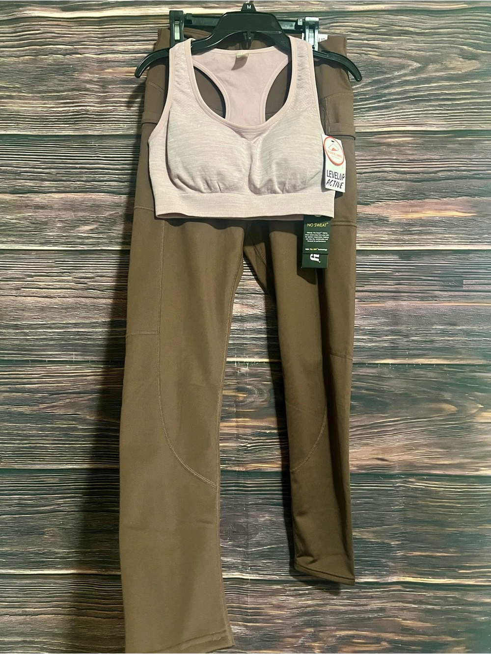 Velocity Olive Leggings with Light Mauve Sports Bra